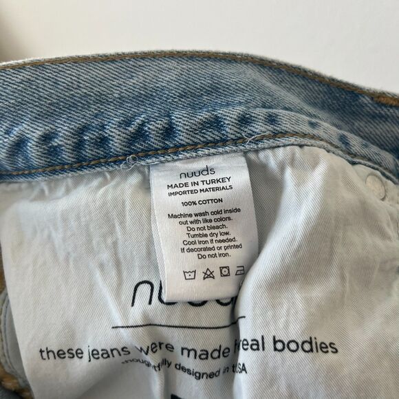 Nuuds Baggy Jeans Women's 34 Blue Denim Cotton Distressed Thrashed Frayed Hem - Picture 6 of 8